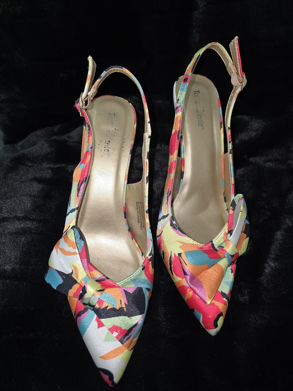 Colorful Floral Pointed Slingback Heels - Multicolor - 9M - GUC